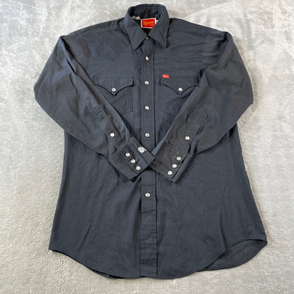 Vintage Ely Plains Shirt Mens 15.5 x 33 Black Western Pearl Snap Cowboy USA